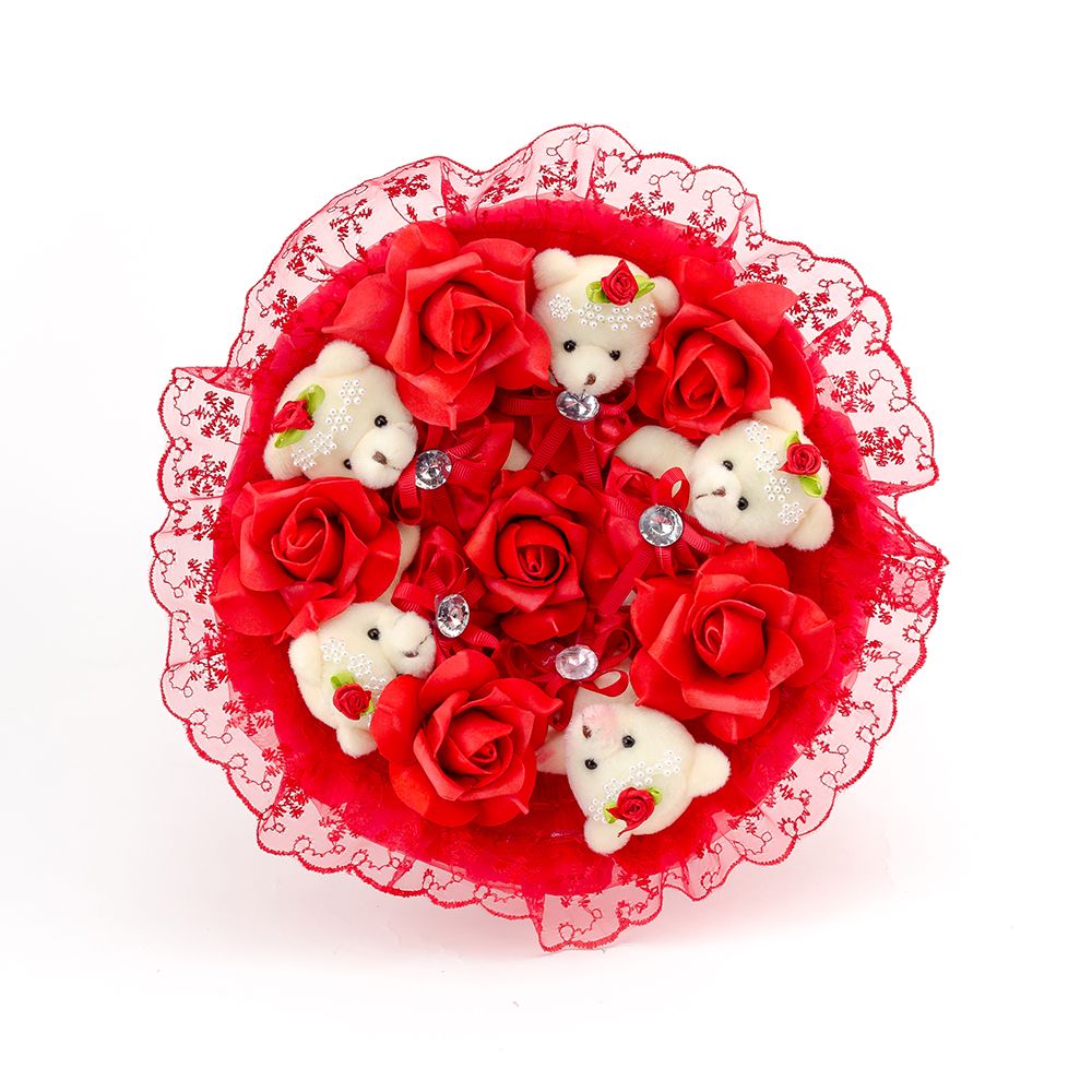 Букет Медвежата с розами (красный)  